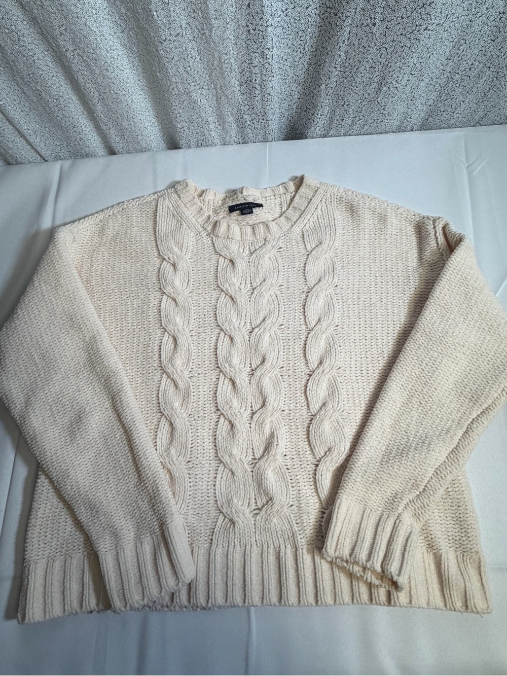 American Eagle Outfitters Cream Cable Crewneck Sweater